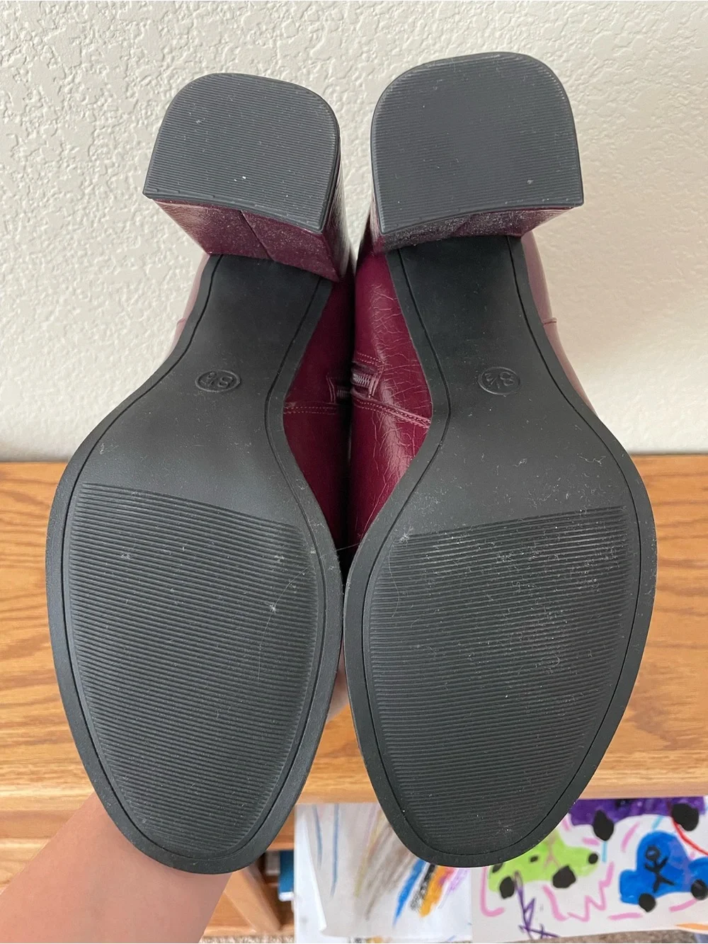 Women's Burgundy High Block Heel Ankle Boots